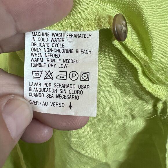 Elisabeth Women's Size 16 Button Up Shirt 100% Linen Long Sleeves Lime Green - Picture 7 of 9